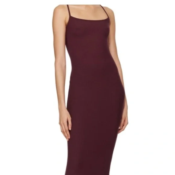 SKIMS Red Ribbed Maxi Dress Sleeveless Spaghetti Strap - Picture 3 of 4